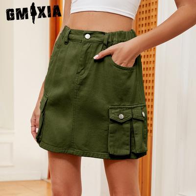 Летняя женская джинсовая юбка-карго с несколькими карманами