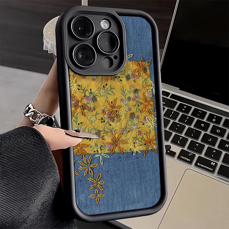 Чехол для телефона iPhone 17 Air 16E 15 16 Pro Max Ретро-узор из денима Чехол 14 Plus 13 12 Mini Мягкий силиконовый чехол Fundas