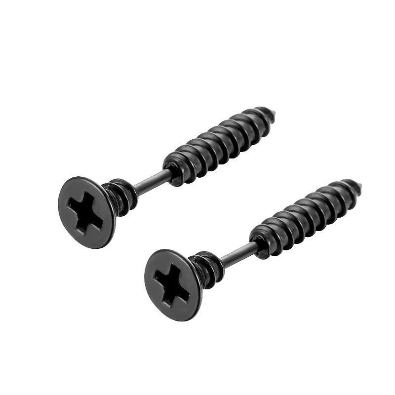 2pc Unisex Women Men Earrings Stainless Steel Piercing Nail Screw Stud Earrings Punk Rock Helix Ear Piercings Spiral Jewelry