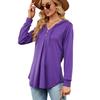 Autumn Winter Solid V-neck Button Hooded Loose Long Sleeve Pullover for Women