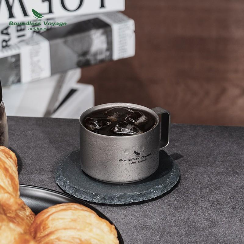 Двойная титановая кофейная кружка с ручкой, портативная, для улицы, для чая, 100 мл, современный минималистичный дизайн