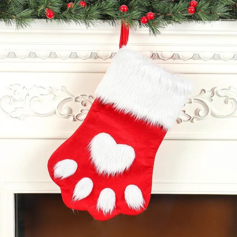 Christmas Gift Bags Long Hair Dog Paw Socks Style Pet Candy Bag for Kids Christmas Tree Decoration Holiday Party Supplies Use