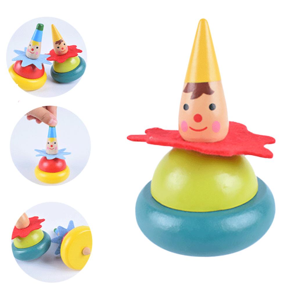 2Pcs Random Color Wooden Clown Spinning Top Tumbler Toy Clown Educational Gift for Kids Baby