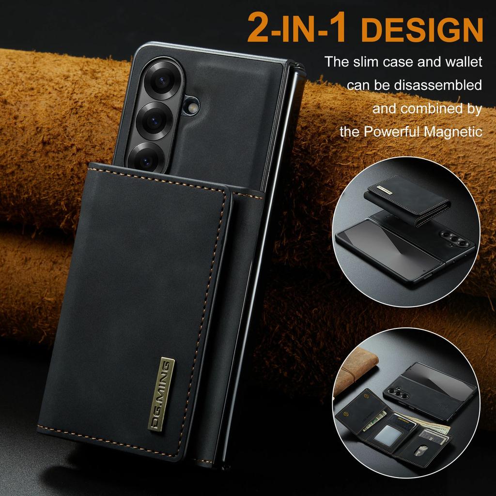 DG.MING M1 Series for Samsung Galaxy Z Fold7 5G Phone Case PU + TPU + PC Back Cover with Magnetic Tri-Fold Wallet Kickstand
