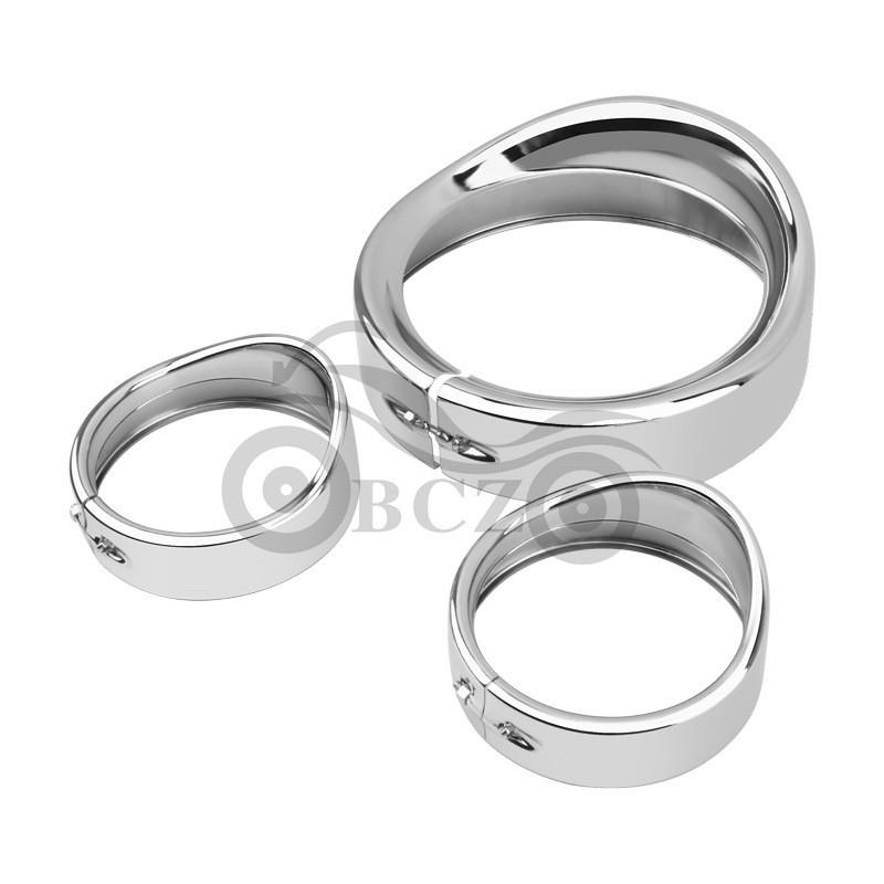 Motorcycle Fog Light Visor Cover Trim Set 7 Inch 4.5 Chrome Gloss Black Harley Style Bikes