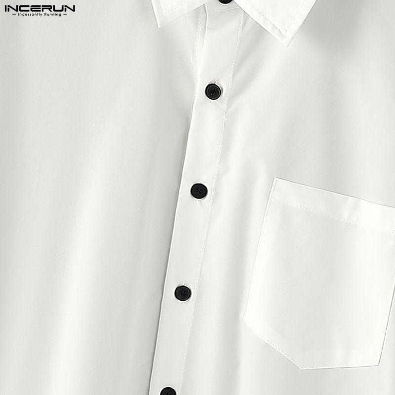 INCERUN Мужские рубашки оверсайз с длинным рукавом, пэчворком на спине и пуговицами, повседневные, свободные, топы