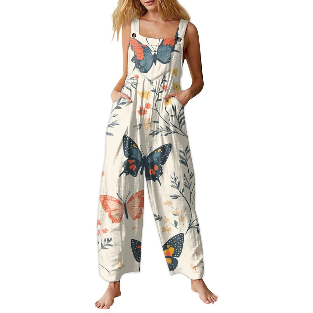Женский комбинезон с принтом, повседневный свободный комбинезон