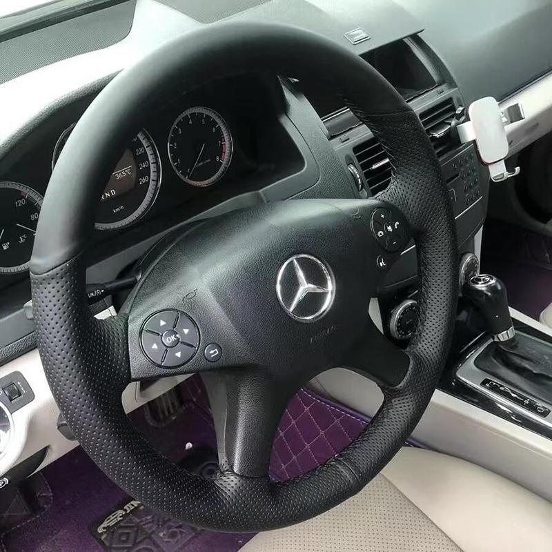 Ручная вышивка Черная кожаная оплетка руля для Mercedes Benz W204 C-Class 2007-2010 C300 C280 C260 C230 C180 C200