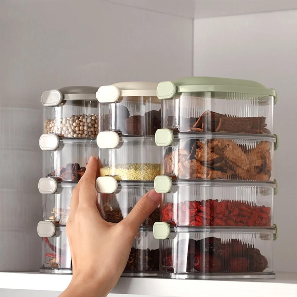 1/2/3/4 Layer Spice Vegetable Storage Box Refrigerator Crisper Camping Lunch Box Food Grade Grid Box Home Kitchen Peppercorn