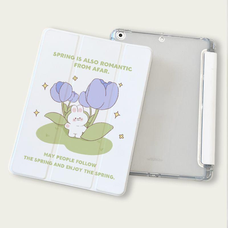 Чехол для iPad Pro2024, новый чехол для iPad с рисунком кролика-тюльпана для iPad Air6 11 13 дюймов Air4 Air5 10th 10,9 Pro11 Pro13 2024 с подставкой для карандашей
