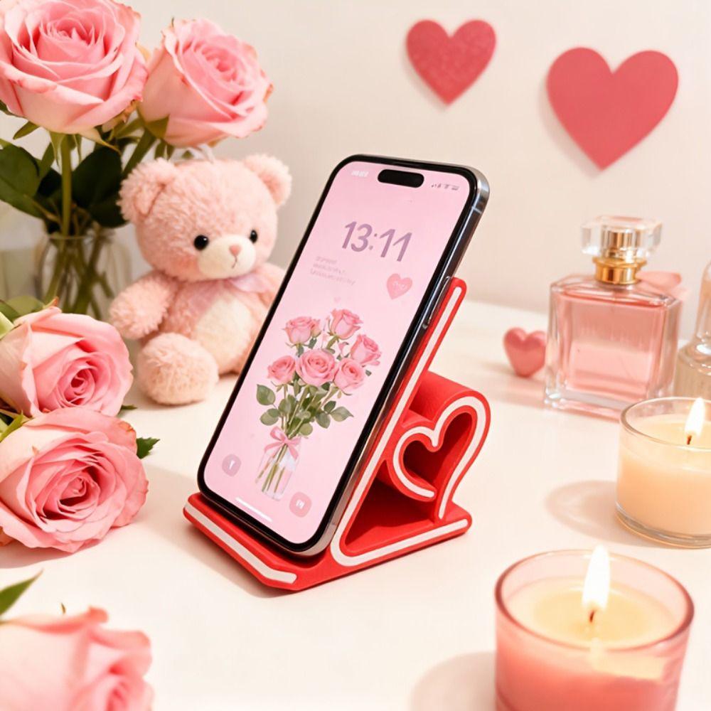 Anti-slip Heart-shaped Phone Stand 3D Printed Smartphones Support Bracket Tabletop Organizer