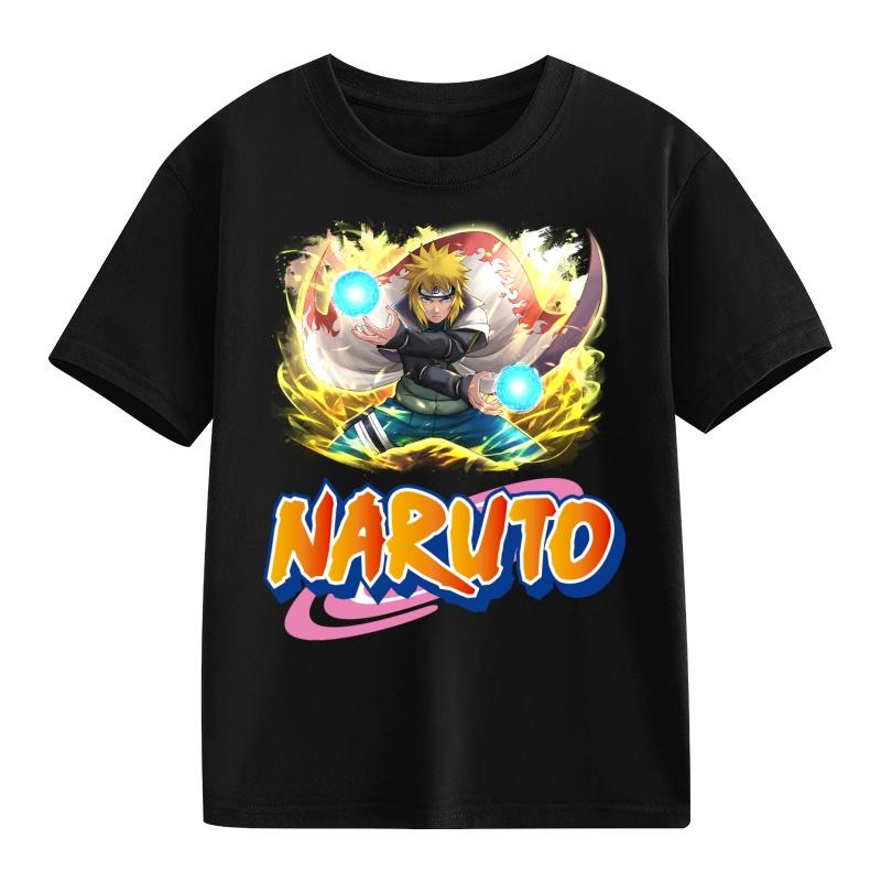 Детская футболка Наруто Узумаки Учиха Саске Хатаке Какаши Печать с персонажами аниме Хлопок Короткий рукав Мальчики Девочки Свободные Круглый вырез Топы
