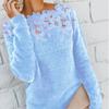 Tops For Women Hollow Lace Sweater Round Neck Long Sleeve Casual Slim Dress Women's Long Sleeve Top