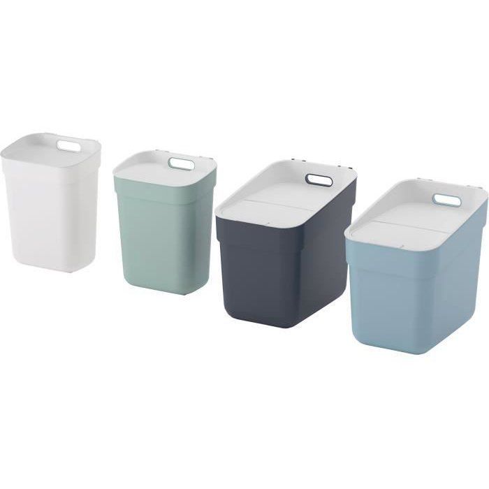 Lot de 4 Poubelles - READY TO COLLECT - 2 x 10 L + 2 x 20 L - Blanc, Vert, Bleu, Gris