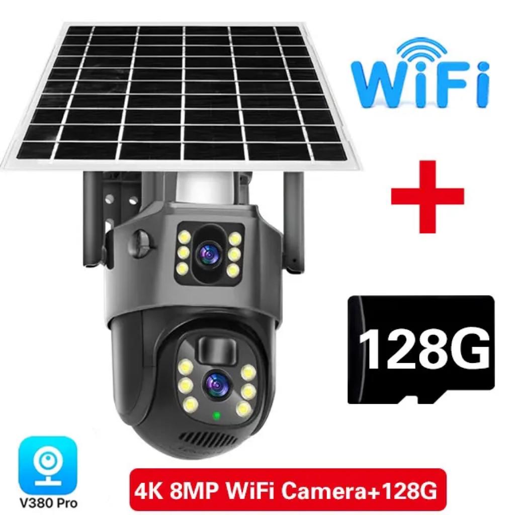 Новая 4K 8MP 4G SIM-карта с солнечной батареей, уличная беспроводная Wi-Fi IP-камера, двойной объектив, двойной экран, защита, наблюдение, видеонаблюдение