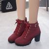 Fashion Women Boots Plus Size Ankle Boots Women Platform High Heels Lace Up Buckle Strap Shoes Thick Heel Short Boot Ladies