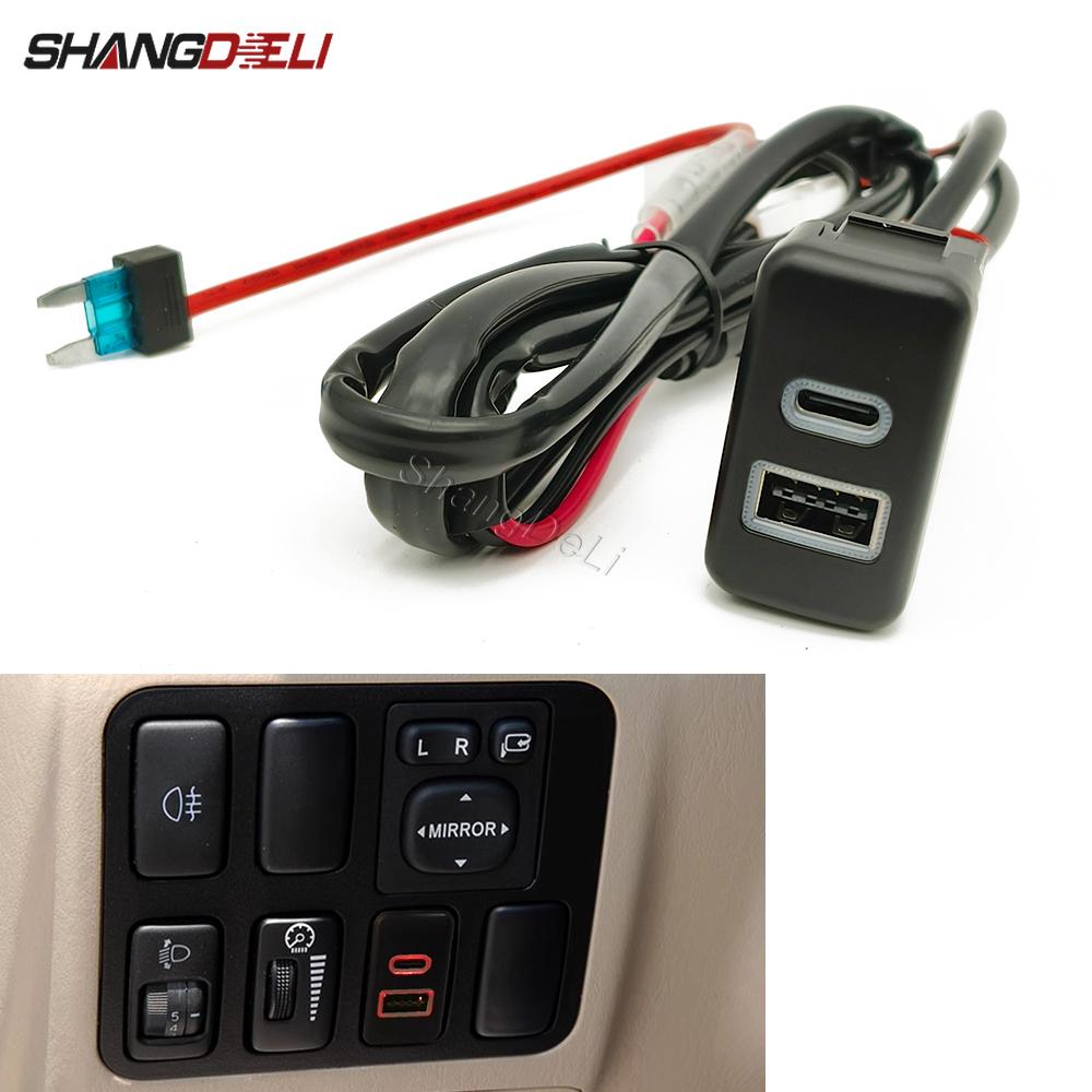 Автомобильное зарядное устройство с быстрой зарядкой QC3.0 USB PD Адаптер-розетка для зарядки телефона для Toyota FJ Cruiser Prado LC120 Аксессуары