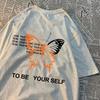 Футболки «Быть собой, бабочка» для мужчин и женщин, большие размеры, винтажные толстовки, свободные хлопковые футболки, летняя футболка с рисунком