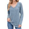 New Autumn and Winter Pleated V-neck Loose Long-sleeved T-shirt Top for Women