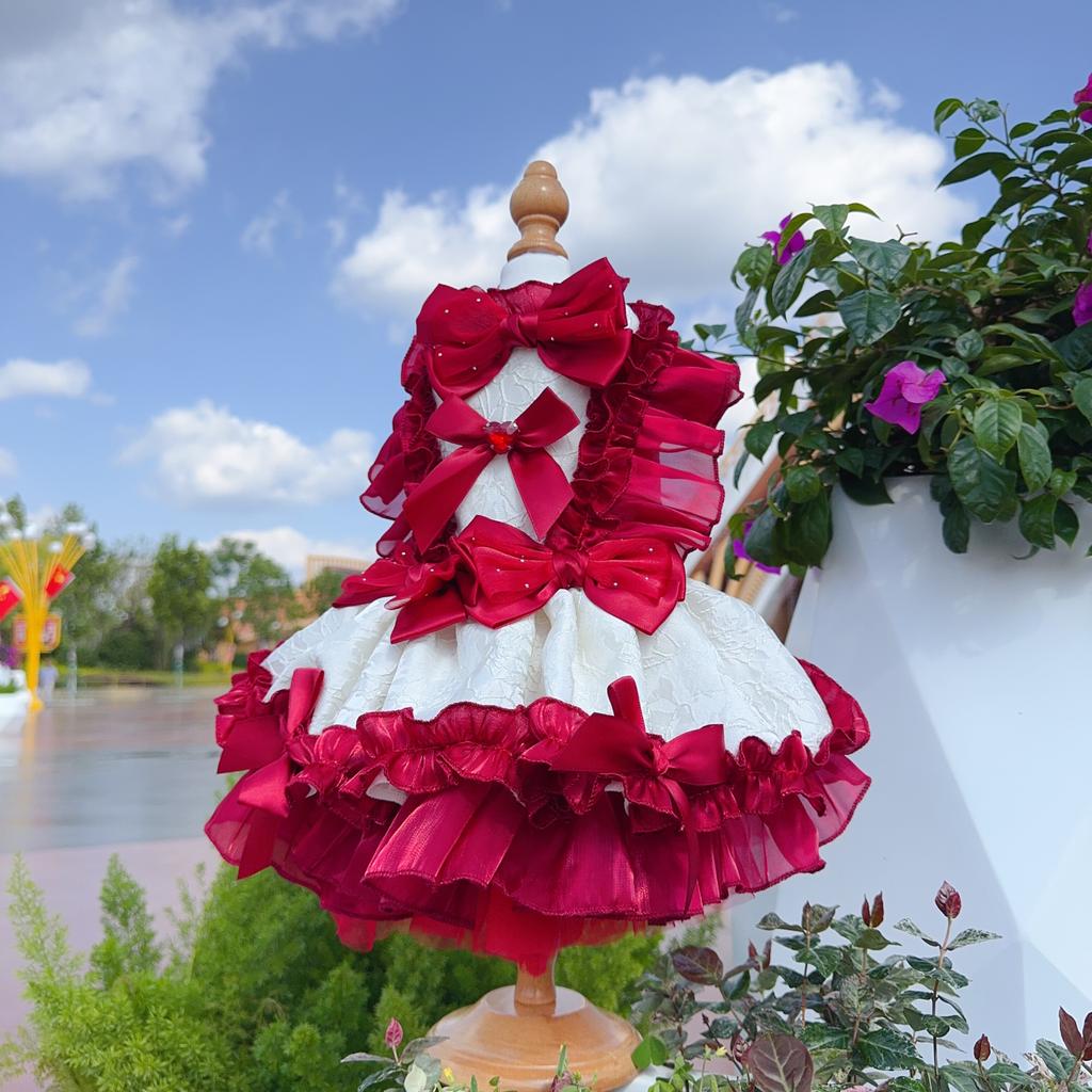 Luxury Handmade Pet Dog Princess Dress with Detachable Train & Bowknot Perfect for Weddings & Holidays