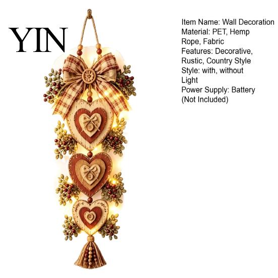 Pumpkin Decor with LED Lights Rustic Heart Shaped Wall Hanging Pendant Wooden Beads & Bow, Farmhouse Decorative Sign for Living Room Ornament