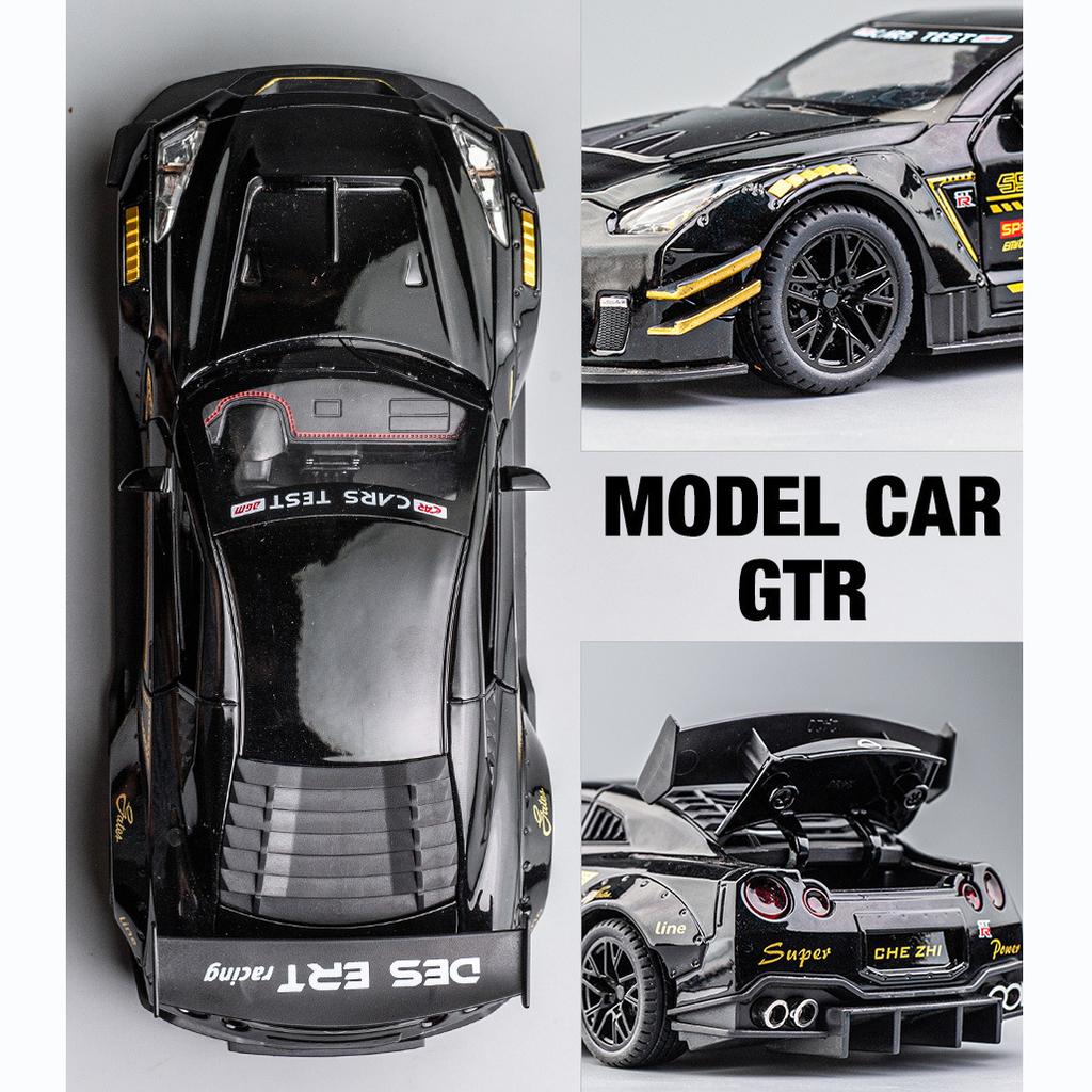 Масштаб 1/24, совместимый с моделью GTR, игрушечный автомобиль, игрушечный автомобиль из цинкового сплава со звуком и светом для детей, подарок для мальчиков и девочек