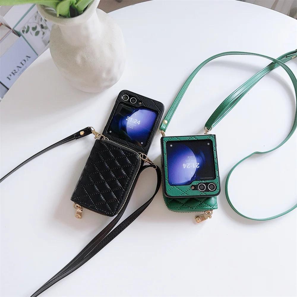 Zipper Crossbody Wallet with Card Holder Phone Case for Samsung Galaxy Z Flip 6 5 4 Flip6 Flip5 Flip4 Flip3 Leather Shell Cover