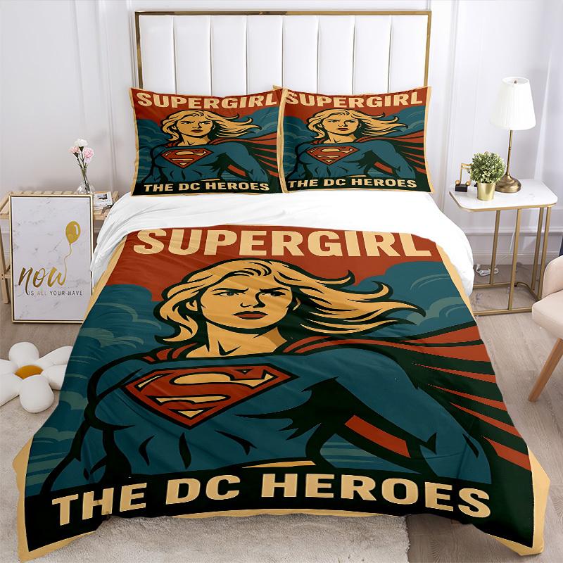 3pcs Supergirl Duvet Cover Set, 1 Duvet Cover + 2 Pillowcases (No Insert), Cozy Bedding, Bedroom Set, Easy Care, Durable yy251103084