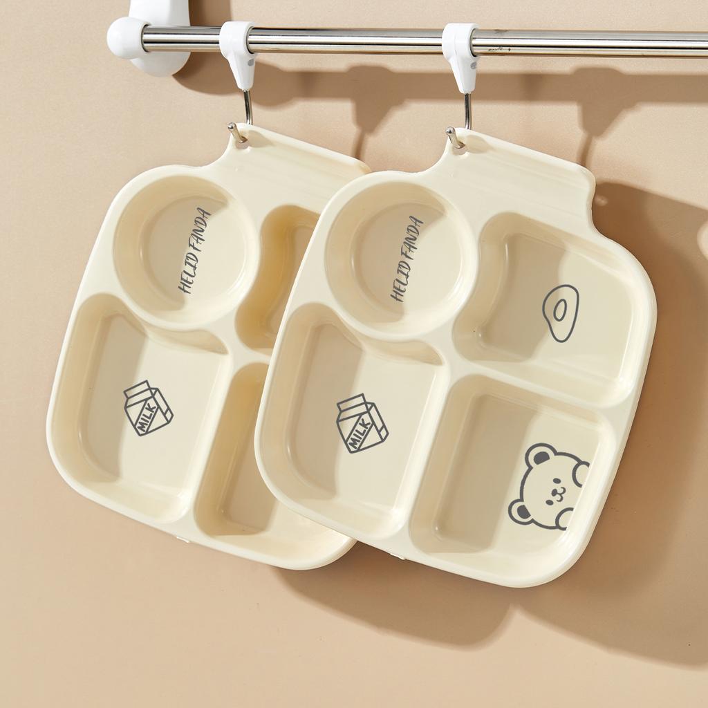 Пластиковый поднос для хранения продуктов с ручкой, многоразовые сервировочные подносы, 4 отделения, подносы для фруктов и десертов, тарелка, кухонное хранение