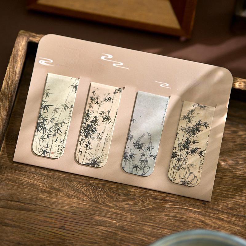 2/4/5 шт./набор Китайская ретро закладка Бамбук Лотос Журавль Пейзаж Закладка для подарка учителю Винтажная эстетическая магнитная закладка