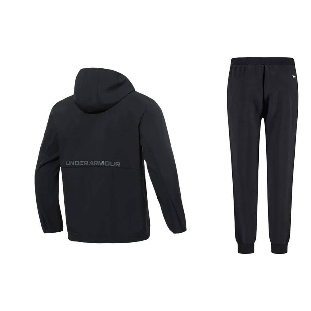Under Armour Solid Color Gradient Reflective Logo Woven Hooded Jacket Training Knit Tapered Pants Casual Sports Set Men Sets 22600401-001+21600705-001