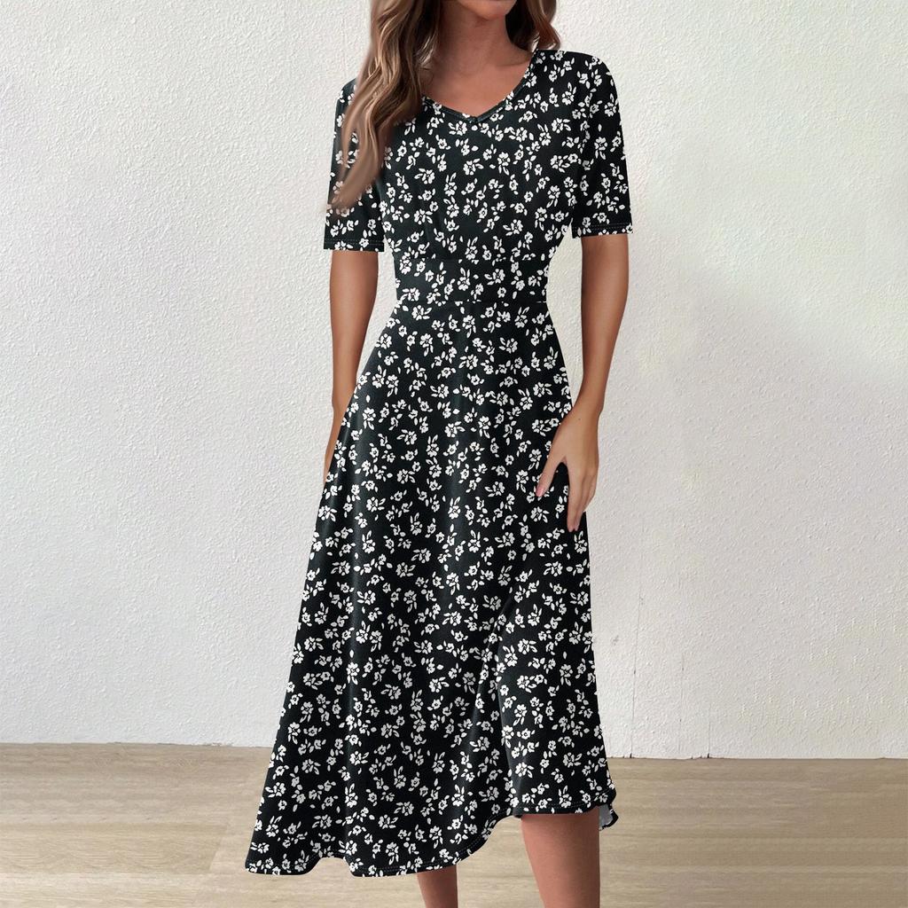Women's  Casual Printing Summer Dress Short Sleeve Sundress Tank Dresses Beach Dress