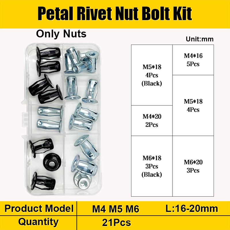 Petal Shape Metal Rivet Nut Screw Bolt Set Hexagon Screws Panel License Fix Clamp Lock Expansion Jack Nuts Rivetnut M4 M5 M6 M8