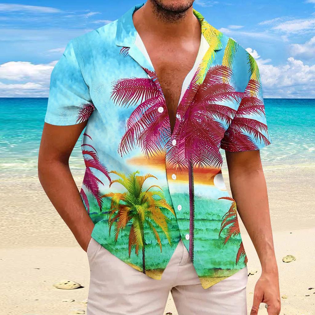 Hawaiian Shirt For Men Casual Fashion Summer Short Sleeve Buttons Printed T Shirt Top