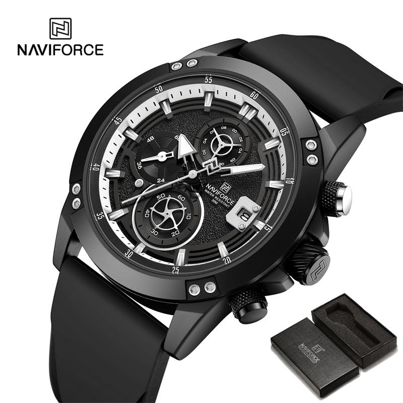 Naviforce Мужские часы с водонепроницаемым резиновым силиконовым ремешком, хронограф, наручные часы 8033
