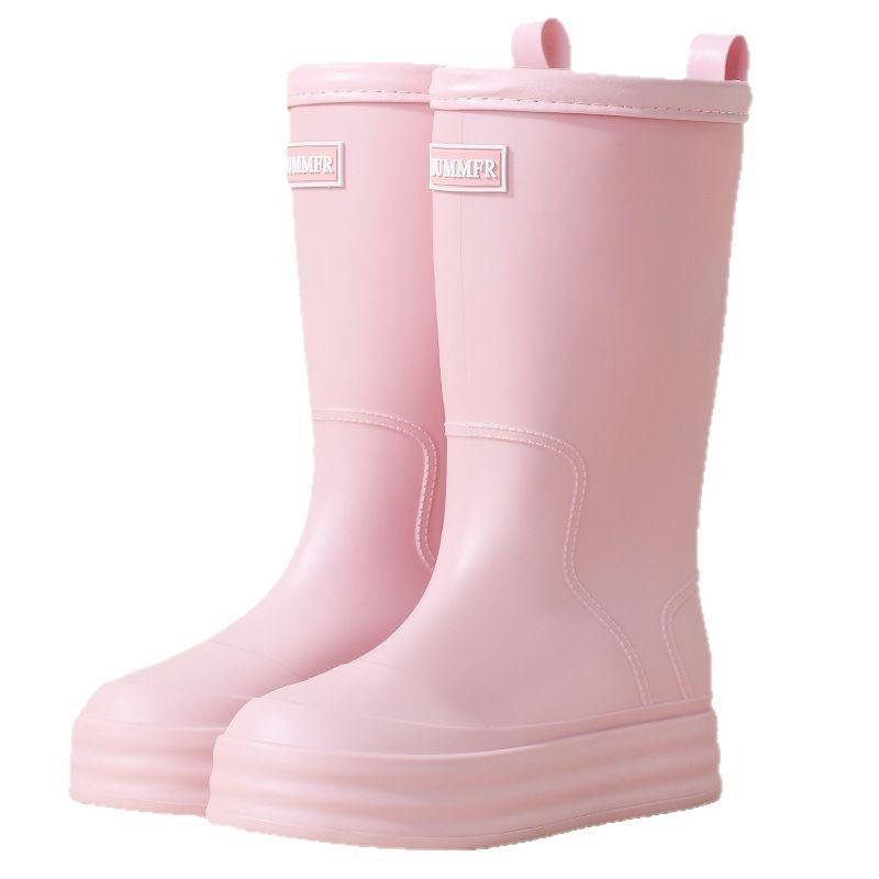 Женские дождевые ботинки 2025 новые водные ботинки для девочек нескользящие резиновые ботинки для женщин-студенток водонепроницаемые бархатные водные ботинки средней высоты