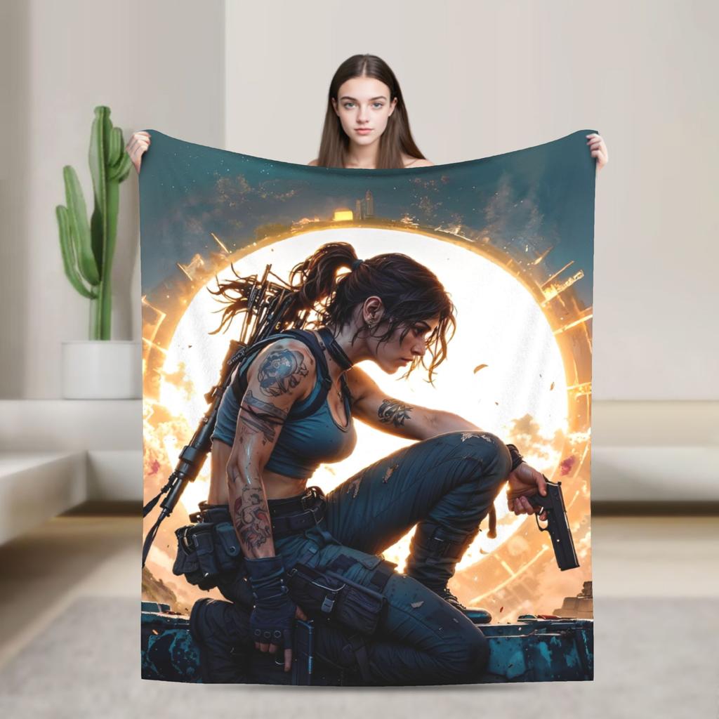 Tomb-Raider Lara Croft Fashion Blanket Survival Video Game Flannel Vintage Breathable Throw Fashion Blanket for Bedding Lounge Winter Travel