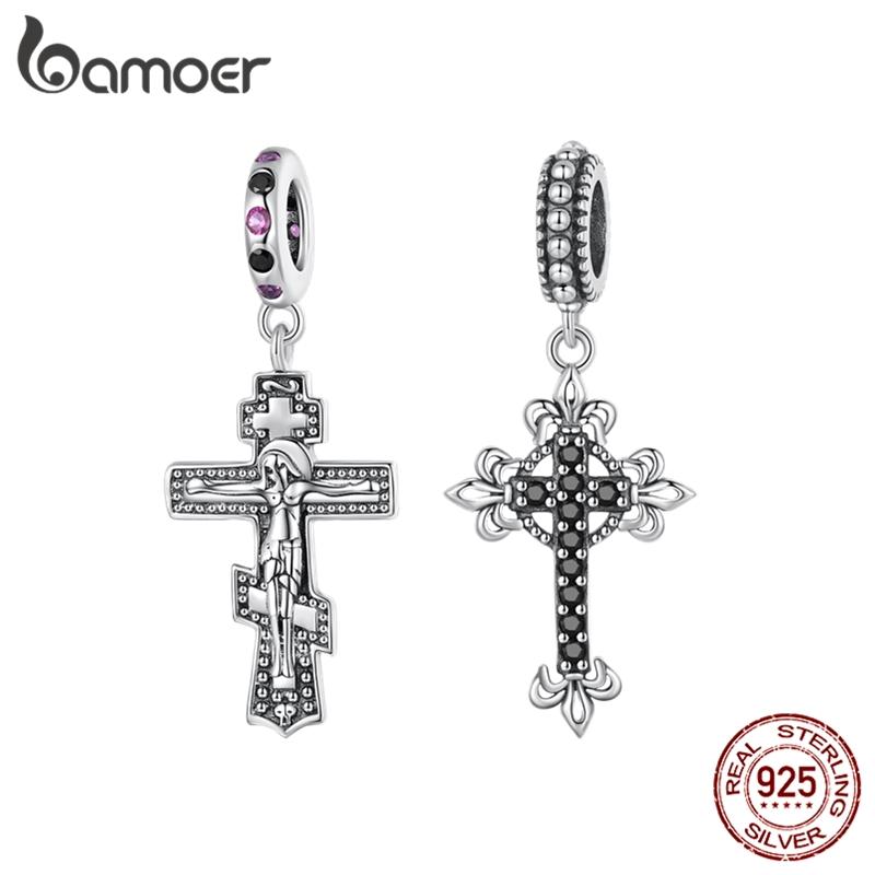 BAMOER Стерлингового Серебра 925 пробы Иисус и Крест Подвеска подходит для женщин DIY браслет и браслет Винтаж Крест Подвески Коллекция Изящных Ювелирных Изделий