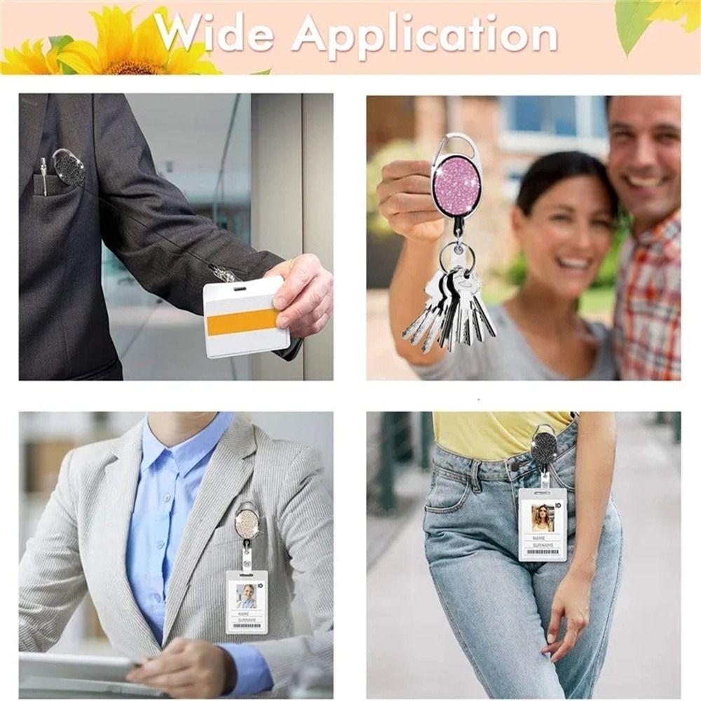 Name Tag Retractable Badge Holder Work Card ID Card Holders Rhinestones Badge Reel Nurse Doctor