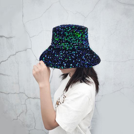Shiny Sequin Bucket Hat for Women Glitter Bling Disco Hat Sparkly Party Rave Fisherman Cap Outdoor Sun Hat for Beach Travel