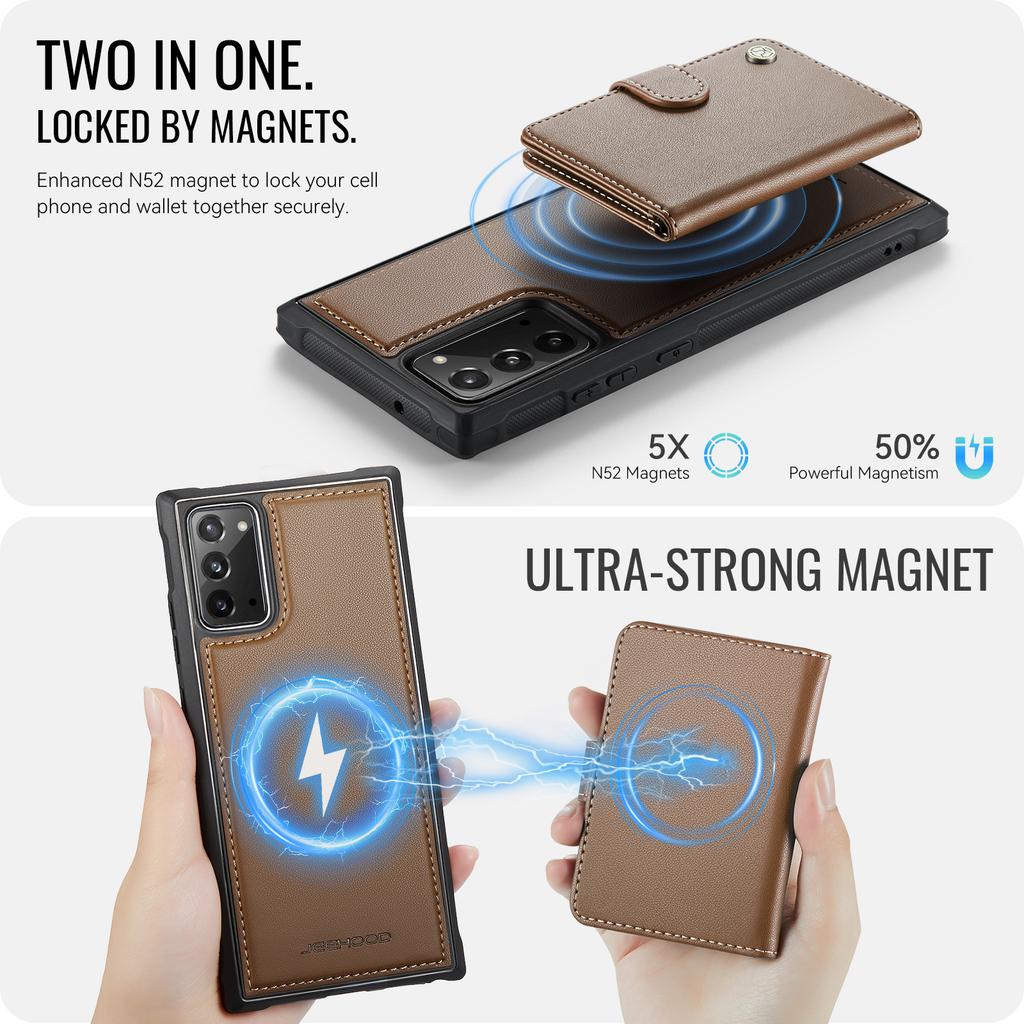 For Samsung Galaxy Note20 Case JEEHOOD J09 RFID Blocking Card Holder Leather Back Phone Cover Magnetic Case