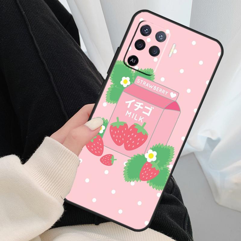 Милый кейс «Клубничное молоко» для Oppo A18 A38 A58 A78 A98 A80 A60 A40 A96 A76 A16 A94 A74 A54 A15 A17 A57 A77 A5 Pro