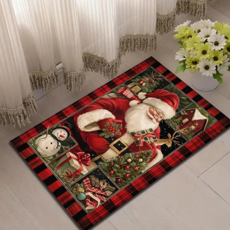 Рождественский красный ковер с рисунком грузовика Санта-Клауса, коврик для двери, коврик для двери, ковер для гостиной, рождественское украшение, декор для комнаты, дома