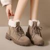 Winter Thicken Plush Snow Boots Women Fashion Lambswool Patchwork Platform Ankle Boots Woman Keep Warm Lace Up Cotton Shoes
