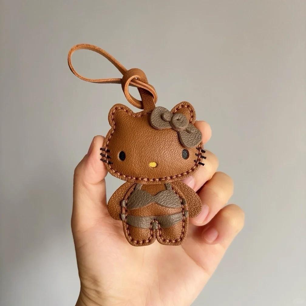 Hello Kitty Dolls Bag Charm Cartoon Sweet High-End Backpack Keychain Mobile Phone Leather Hanging Chain Birthday Gift for Girls