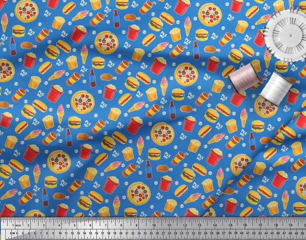 Soimoi Японская креп-сатиновая ткань, ткань с принтом для холодных напитков, пиццы и гамбургеров, 1 метр, 42 дюйма