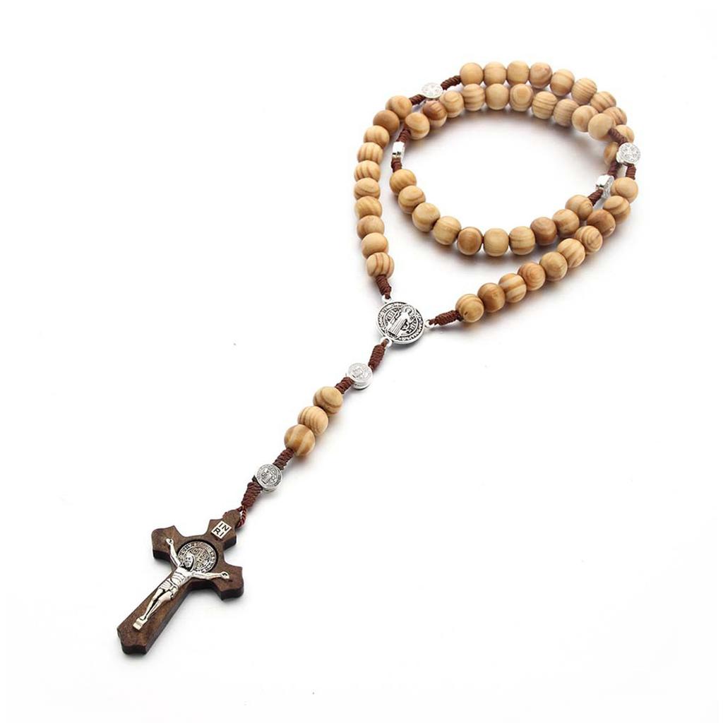 Деревянные католические четки ручной работы, христианские молитвенные четки, бусины с крестом, подвески для мужчин и женщин, ювелирные изделия