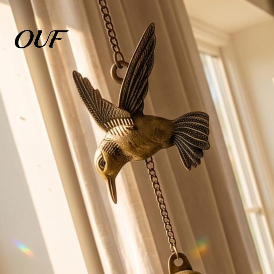 Crystal Sun Catchers Vintage Hummingbird Wind Chime, Metal Hanging Ornament with Bells & Stress Relief Gifts Suncatcher, Rustic Garden Decor