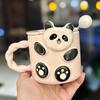 Cute Relief Ceramic Panda Mug with Covered Spoon Three Dimensional Cartoon Animal Household Water Cup Small Fresh Souvenir