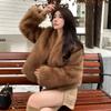 Women's Brown Faux Fox Fur Coat - Winter Chic, Elegant, Thick Mink-Style Top